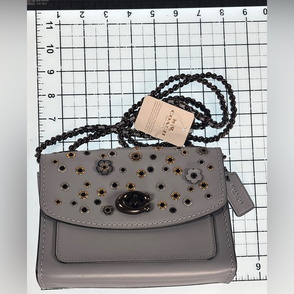 Coach Parker Tea Rose Blue rivets crossbody Bag NWT Chain & Leather w dusty - Picture 12 of 14